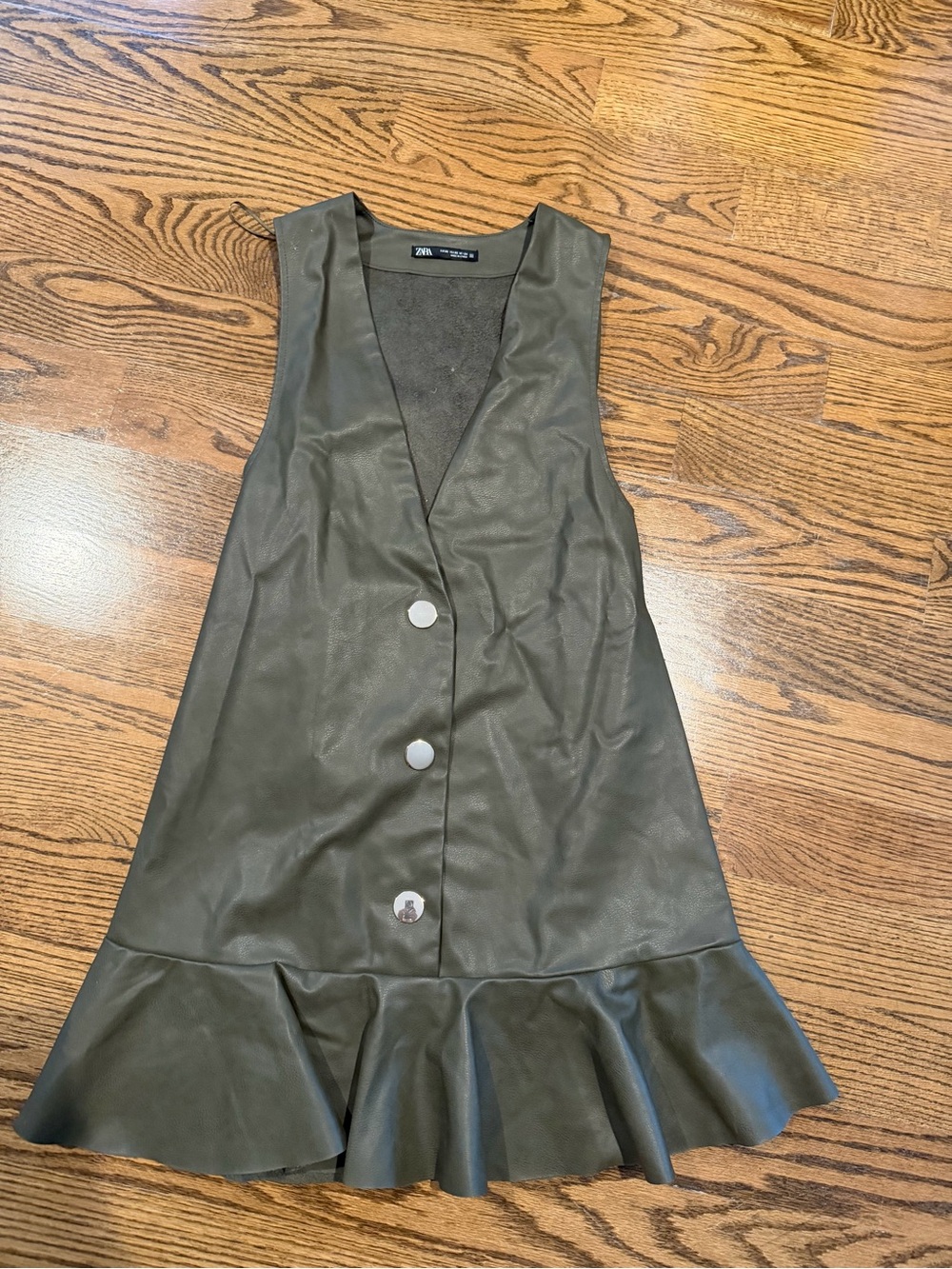 Zara Olive Green Faux Leather Mini Dress